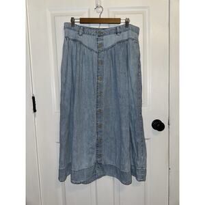 GAP Women’s Western Denim Yoki Midi Skirt Size 14L Long Light Wash Button